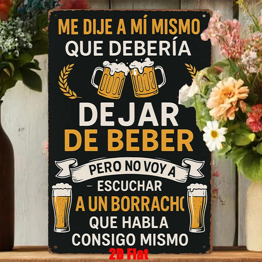 2D Flat Metal Wall Art Sign, Spanish Moderation Theme Iron Wall Decor, Suitable For Home Cellar, Bar, Pub, Club, Entertainment Room, Man Cave, Ideal Gift For Friends, Holiday Party Favor, Size: 7.8 X 11.8 Inches, Pre-Drilled Holes, Style As Shown In Size Image - Multicolor - View 1