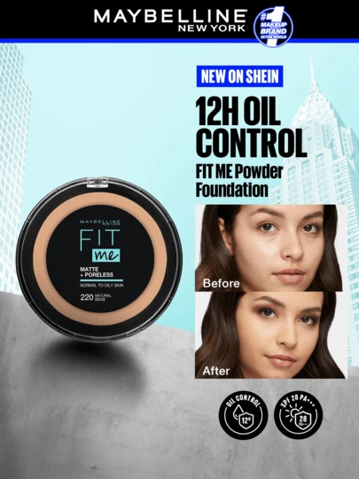 Maybelline بودرة Fit Me مات + بورليس، لون 220 بيج طبيعي، بودرة مات، تغطية كاملة، أساس المكياج، 0.42 أونصة/12 جرام - مات، بودرة، أساس المكياج، طويل الأمد، قاعدة المكياج