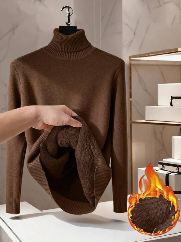 Jersey de cuello alto de manga larga con costillas de unicolor informal en talla grande