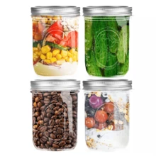 Mason Jars 16oz With Lids-4 Packs Wide Mouth Glass Mason Jar Vintage Glass Canning Jars With Metal Lids For Canning, Pickling, Food Storage