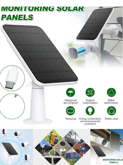 Solar Panels Suitable For Surveillance Cameras, Security Monitoring Cameras, Light Monitors, Outdoor Cameras, Doorbells, Charging Batteries, Small Electronic Devices, IP65 Waterproof, USB-C Solar Charger With A Micro USB Interface