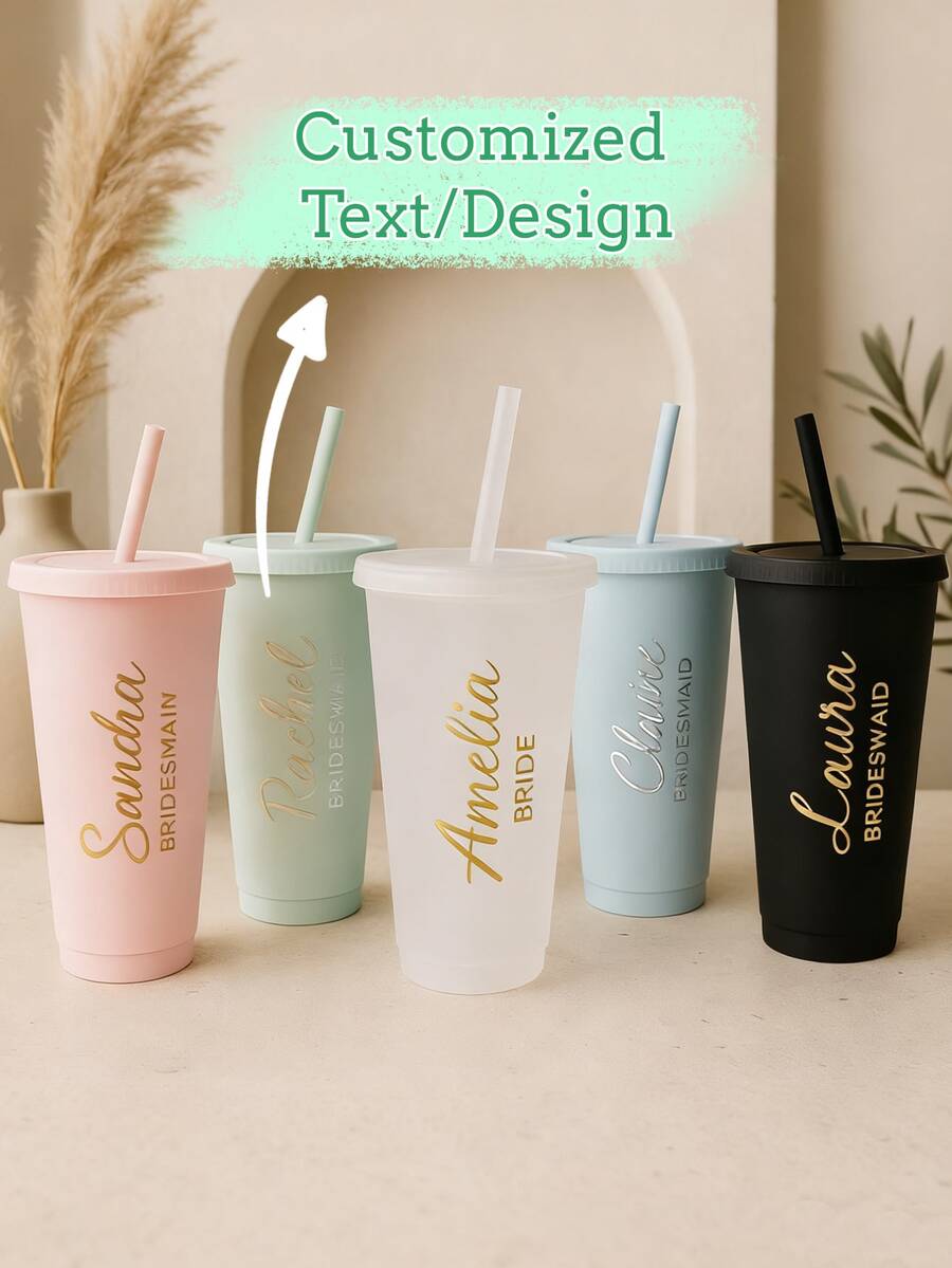 24盎司个性化保温杯，带吸管，可定制姓名，伴娘邀请礼物，单身派对杯，可重复使用的夏季饮具，个性化保温杯，粉彩保温杯，伴娘邀请，泳池派对杯，个性化杯子，婚礼派对杯，乙烯基姓名杯，单身派对旅行必备，单身派对杯，厨房必备 - 多色-燙金奶茶杯 - 查看 1