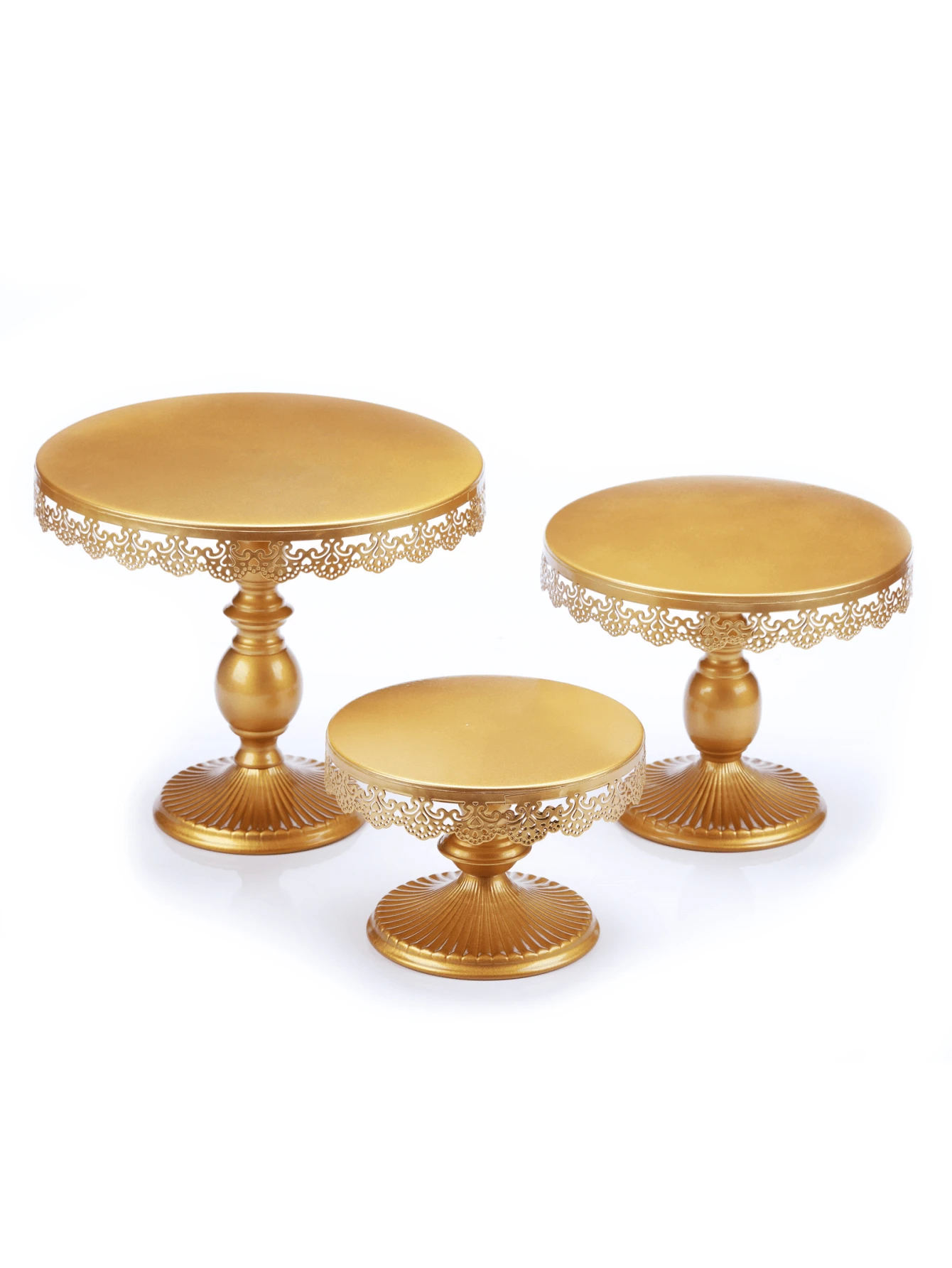 Set Of 3 Round Metal Cake Stand Set, Displaying Table For Birthday Party Cake Display Baby Shower Wedding Pastry Decor Supplies Cupcake Dessert Decoration - Vàng - Xem 1