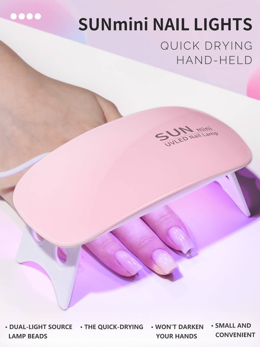 XEIJAYI 1 pieza Lámpara de uñas mini ratón rosa de 6 LED, secador de uñas portátil UV/LED con cable micro USB, luz de curado de gel para el hogar - Rosa - Ver 1
