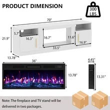 [2 Packages Shipping]Fireplace TV Stand With 36" Electric Fireplace Up To 80" TVs, 70" Entertainment Center, Remote Control,TV Media Console With Storage Cabinets For Living Room,Thanksgiving,Christmas  Gift - WHITE-70IN - 查看 3