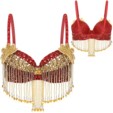 Women's Glitter Belly Dance Bra Top Tassels Bra Top For Halloween Theme Party Stage Performance