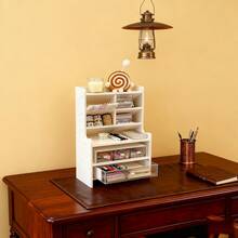[German Craftsmanship]New Upgraded--Thickened And Heightened Desktop Accessories, Desktop Bookshelf,Office Organizer Rack With Wood Display Shelf, Multi-Layer Shelves For Books & Cosmetics, Ideal For Home & Office - 小號 - 查看 3