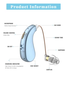 2个可充电助听器，金色、蓝色、黑色，USB充电，最大36V，30mAh电池容量，有线耳机助听器（无无线功能） - 寶藍色 - 查看 4