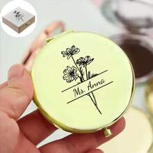 Customized Name Engraved Makeup Mirror, Personalized Gift, Folding Portable Double-Sided High Definition Mirror, Stainless Steel Compact Mirror, Christmas Gift, Bridesmaid, Wedding Gift, Customized Floral Engraved Makeup Mirror, Suitable For Bestie, Girlfriend, Mom, Mother's Day, Birthday, Graduation, Wedding, Anniversary, Practical Gift, Fall Decor - Multicolor - View 61