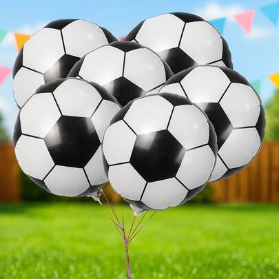Kit Balão Metalizado Redondo Bola de Futebol 18" (45 cm) – Decoração Festa Tema Futebol, Aniversário, Hélio/Ar | Soccer Round Foil Balloon Party Decor, 18 inch