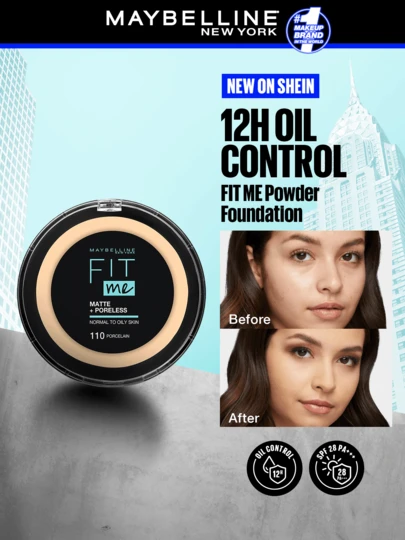 Maybelline بودرة مطفأة + مسامية Fit Me ، 100 بيج فاتح ، بودرة مطفأة ، تغطية كاملة ، أساس ، 0.42 أونصة / 12 جرام - مطفأة ، بودرة ، أساس ، قاعدة مكياج ، طويلة الأمد ، خالية من الزيوت