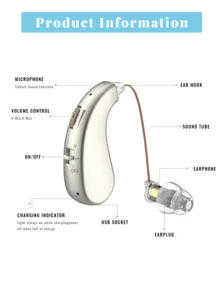 2个可充电助听器，金色、蓝色、黑色，USB充电，最大36V，30mAh电池容量，有线耳机助听器（无无线功能） - 卡其色 - 查看 4