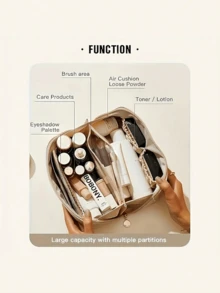 1pc Waterproof PU Leather Cosmetic Bag, Portable Toiletry Bag, Waterproof PU Skin Care Bag, Large-Capacity Double-Layer Cosmetic Bag, Spacious Toiletry Bag With Compartments, Cosmetic Travel Bag, Holiday Beach, Bathroom Collection, Bedroom Collection, Large Capacity