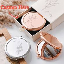 Customized Name Engraved Makeup Mirror, Personalized Gift, Folding Portable Double-Sided High Definition Mirror, Stainless Steel Compact Mirror, Christmas Gift, Bridesmaid, Wedding Gift, Customized Floral Engraved Makeup Mirror, Suitable For Bestie, Girlfriend, Mom, Mother's Day, Birthday, Graduation, Wedding, Anniversary, Practical Gift, Fall Decor - Multicolor - View 15