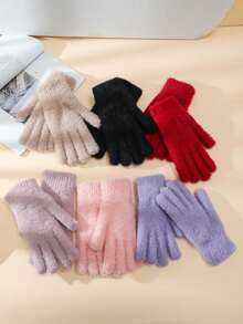 女士毛绒针织手套一双，保暖分指骑行防风保暖内衬，秋冬季 - 分指手套 - 查看 11
