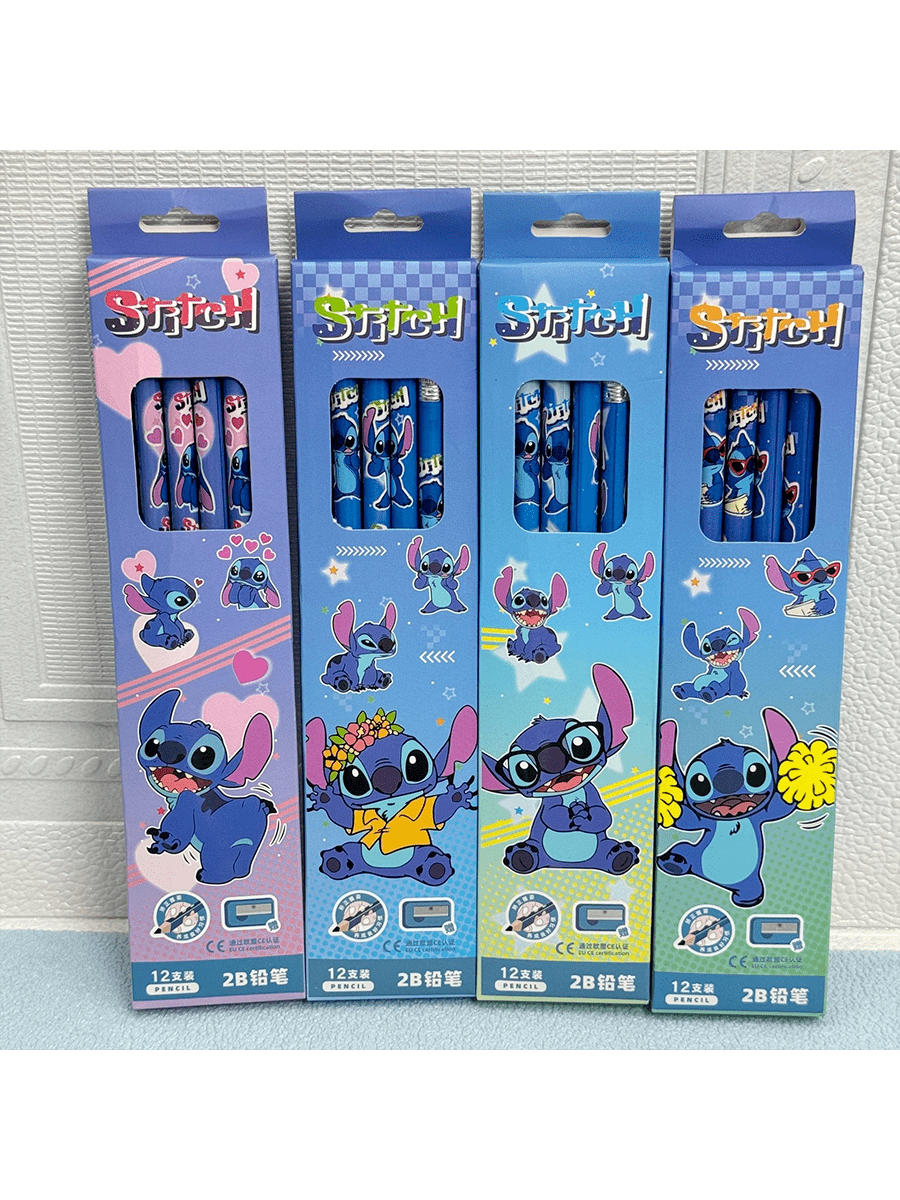 12 Stücke, Cartoon Anime Disney Stitch Bleistift Set, HB12 Bleistift Zeichnen Holzbleistifte im Karton, Mitbringen eigener Radiergummi, Teenager Erwachsene Jungen & Mädchen Zuhause Unterhaltung Klassenzimmer Abschlussexamen Büro Unterschrift Unterschrift Universalschreibbleistift mit Radiergummi zum sauberen Löschen, Ferienbürobedarf und Geschenke