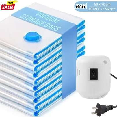 RAF 1 Set de bomba de vacío eléctrica para almacenamiento de ropa de otoño e invierno, bolsas de compresión al vacío a prueba de humedad, sellado automático, para usar en ropa, pantalones, ropa de cama y bolsas de almacenamiento de ropa de viaje al aire libre