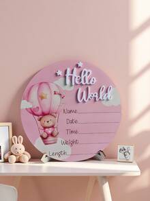 1pc "Hello World" Birth Announcement Board, Baby Photo Prop Wooden Plaque, Baby Milestone Wooden Plaque, Baby Christening Gift (Boy/Girl) - Pink - View 13