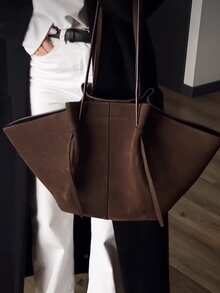 1 buah Tas Bahu Wanita Kulit PU, Tas Jinjing Kapasitas Besar dengan Desain Sayap - Kopi - View 6