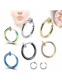 2 件女士无穿孔唇环、鼻环、朋克/摇滚不锈钢时尚身体首饰 - 假唇環 - 查看 8