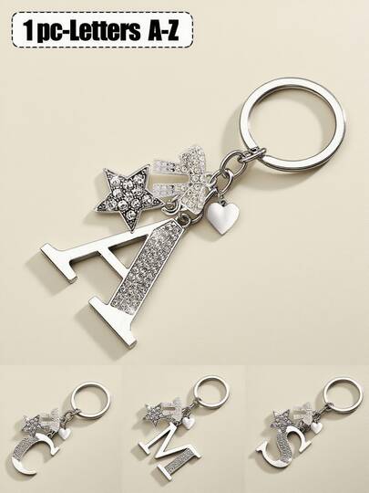 Diamond Personalized Minimalist A-Z Multifunctional Bag Charm, European And American New Arrival Creative Luggage Key Chain - Shiny 5-Star Diamond Pendant, Shiny Letter A-Z, Shiny Bow, Shiny Alloy Bag Charm - Perfect Gift For Birthday And Special Occasions, Earphone Charm