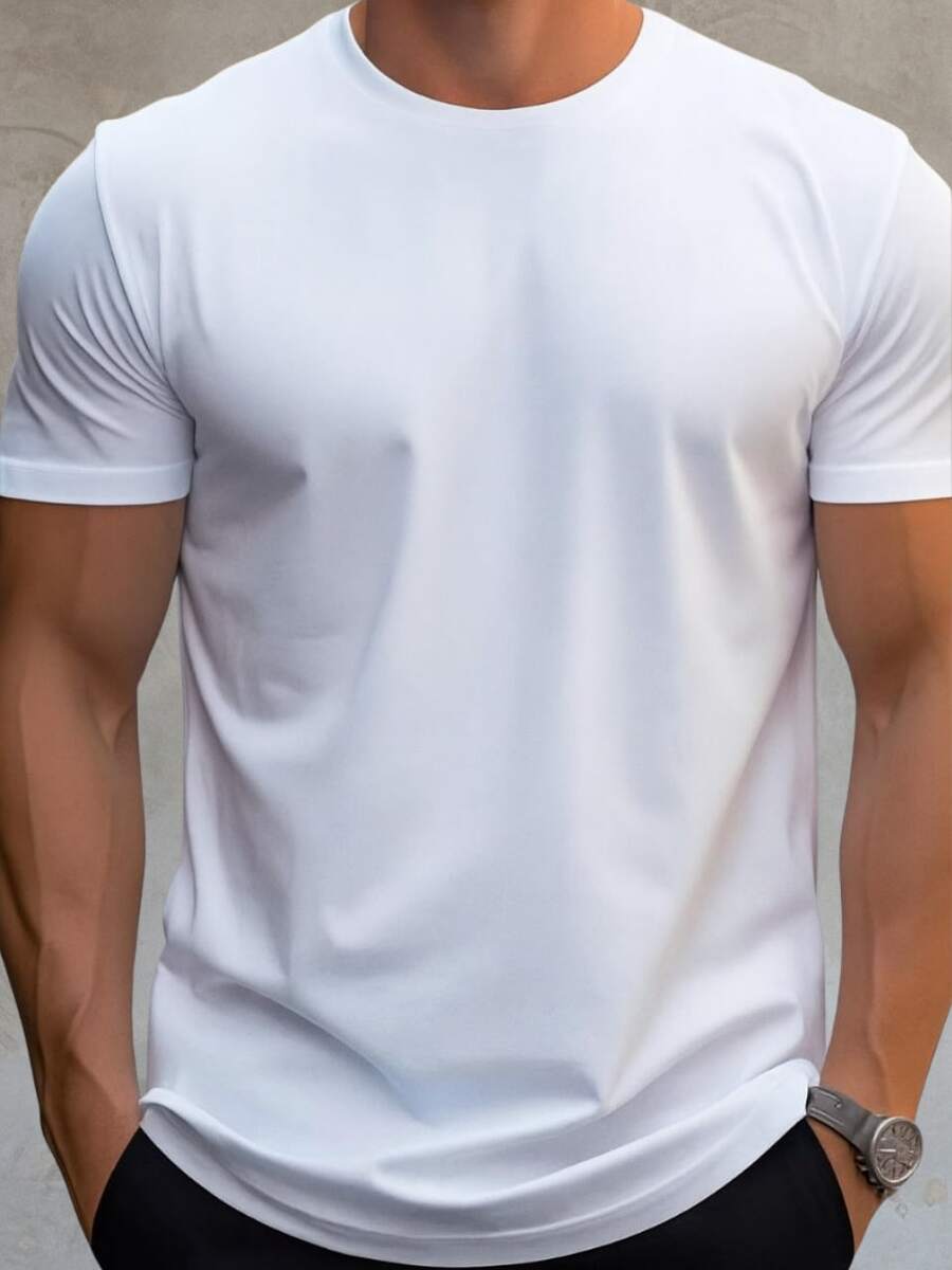 Men's Basic Slim Fit Round Neck T-Shirt - White - View 1