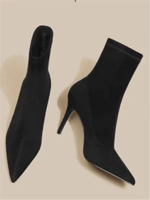 Spitze Formelle Stiefel für Damen im Herbst/Winter, Schlupfstiefel mit mattem Schwarz, minimalistischer Modestil, schlanker Absatz, schmeichelhafter Knöchelstiefel, vielseitig, High Heels - Schwarz - Übersicht 3