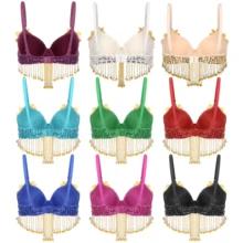 Women's Glitter Belly Dance Bra Top Tassels Bra Top For Halloween Theme Party Stage Performance