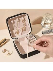 Mini Jewelry Organizer Case Holder Earrings Rings Travel Bag Jewelry Organizer Necklace Storage Box - 黑色 - 查看 4