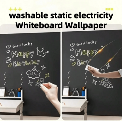 1 Roll Washable Whiteboard Wallpaper - 6.56FT*1.48FT, 3.28FT*1.48FT, Washable And Removable, Ideal For Writing And Drawing, Great For Office And Home Decor, Black, Static Cling Whiteboard, For Writing, Drawing, Washable And Detachable Wallpaper, Protective Decor For Office And Home Walls, Doodle Soft White Board, Bedroom Decor Wall Paper Wall Stickers Wall Decor