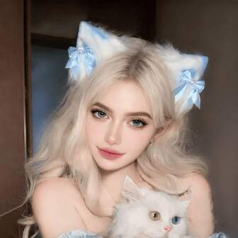 1 Yes, This "Fluffy Blue Cat-Ear Headband With A Bow" - A Cute Cosplay Accessory For Women, Belonging To The Gothicloria Style Fashion Hair Accessories Of The Early , Is Suitable For Decorating Halloween Party Costumes., Claw Clips, Hair Slide, Hair Barrettes