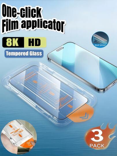 3Pcs HD Dust Free Installation Tempered Glass Screen Protector Explosion Proof And Scratch Resistant Compatible With IPhone 17 16 15 14 13 12 11 Series 9H Hardness, No Bubbles, Automatic Adsorption, Easy Installation, Mobile Phone Protective Film
