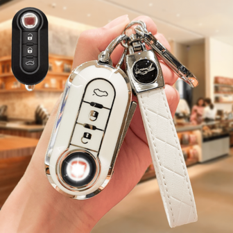 Fiat Car Key Fob Cover, With PU Leather Key Chain, Soft TPU Car Key Case, Fit For Fiat 500 Key Holder, Boyue Bravo Iveco Olsen, Gift For Girls