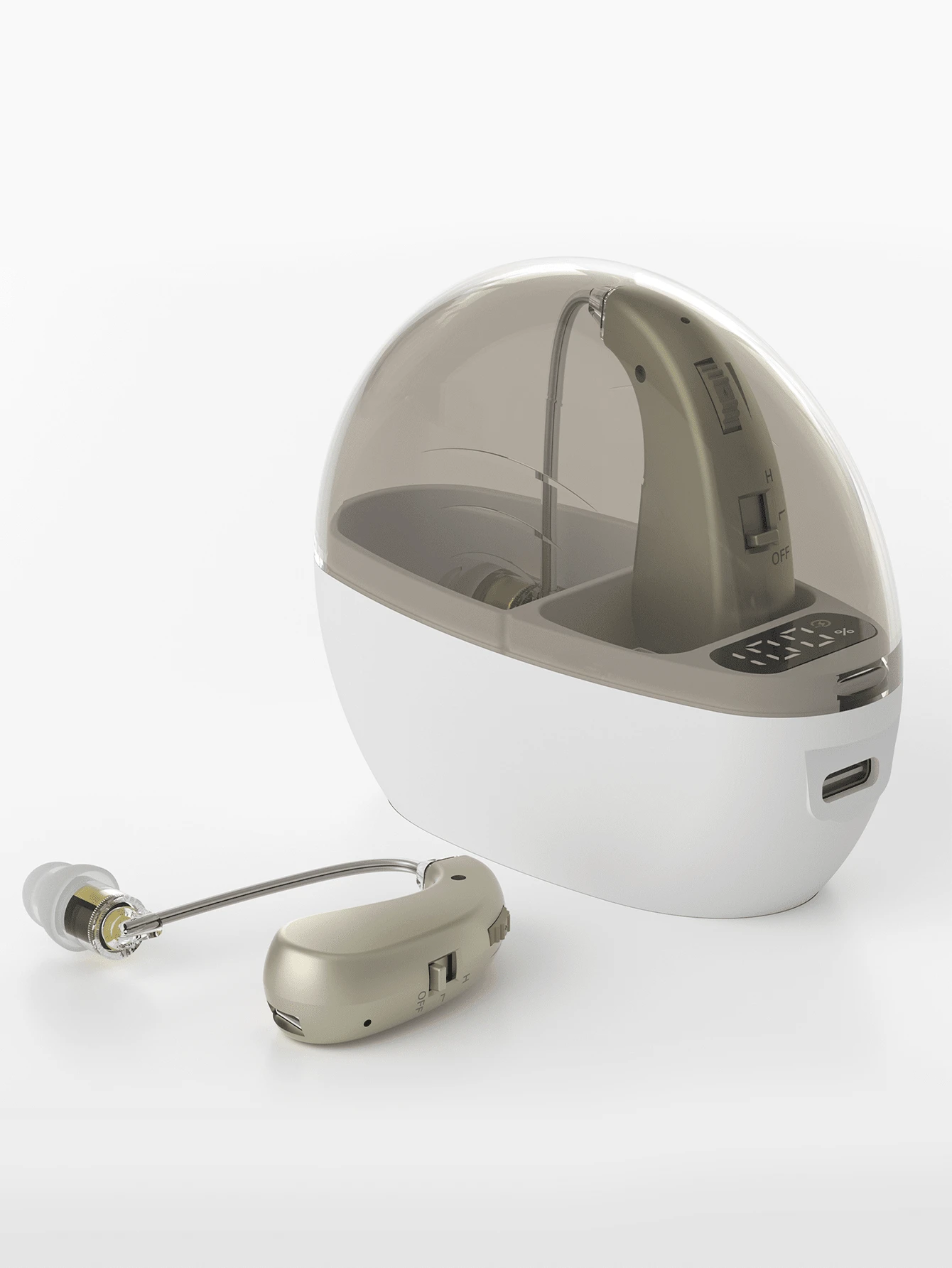 2个可充电助听器，金色、蓝色、黑色，USB充电，最大36V，30mAh电池容量，有线耳机助听器（无无线功能） - 卡其色 - 查看 1