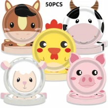 25pcs Farm Animal Theme Party Plate Set, Cartoon Animal Shaped Paper Plates, Kitchen Birthday Party Supplies, Suitable For Multiple People, Camping, Theme Gathering Decoration