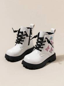 1 Pair Girls' Butterfly Print Decorated Boots, Spring/Autumn New Fashion Children's Ankle Boots - White - View 13