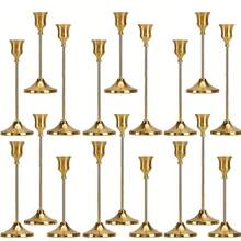 Set Of 30/18 Elegant Vintage Brass Metal Taper Candle Holders - Decorative Candle Holders With Sturdy Base And Polished Gold Finish, Ideal For Table Centerpieces, Thanksgiving, Christmas, Easter, (Candles Not Included) - 銅色 - 查看 3