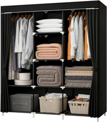 Guarda Roupas Armário Dobrável Organizador Multiuso Preto - Preto - Visão 5