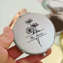 Customized Name Engraved Makeup Mirror, Personalized Gift, Folding Portable Double-Sided High Definition Mirror, Stainless Steel Compact Mirror, Christmas Gift, Bridesmaid, Wedding Gift, Customized Floral Engraved Makeup Mirror, Suitable For Bestie, Girlfriend, Mom, Mother's Day, Birthday, Graduation, Wedding, Anniversary, Practical Gift, Fall Decor - Multicolor - View 60