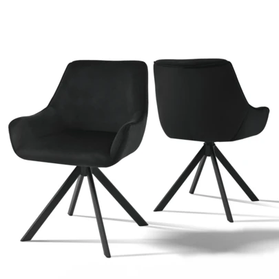 Goeurvant Stylish Suit-Lapel Upholstered 360° Swivel Dining Chairs With Armrests And Metal Legs For Dining Room, Living Room, Office - Set Of 2 / Set Of 4 / Set Of 6 - Black