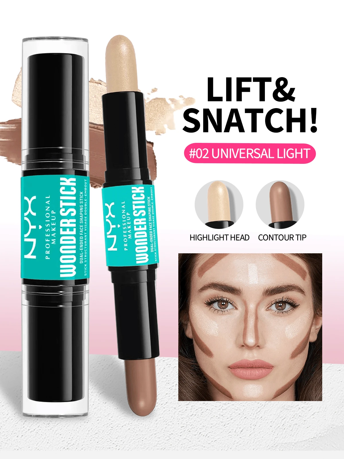 NYX Wonder Stick 二合一高光修容棒 02 全新通用光感 0.14 盎司/4 克 彩妆 古铜修容 双头 乳霜状 可晕染 持久自然妆效 可叠加遮瑕 女友 妻子 母亲 朋友 生日 毕业派对 旅行 露营 户外 学校 校园旅行 节日 周年纪念 秋季 万圣节 秋季造型 - 02 NEW Universal Light - 查看 1