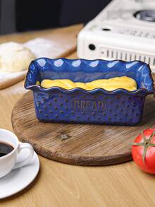 1个复古裂纹釉陶瓷面包烤盘，用于烘焙面包，陶瓷烤盘，深型，适合制作分层面包，烤箱砂锅，9 x 5英寸，不粘面包烤盘，可用于微波炉和洗碗机，长方形模具（复古白灰蓝），升级版全飞机纸箱包装 - 彩色 - 查看 3