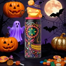 NEW Original OWALAS 240z/320z Halloween Limited Edition Water Bottle - Glow-In-The-Dark Sports Bottle With Leak-Proof Design & Pop-Up Lid, Multiple Colors Available | Ideal Gift For Fitness, Running, School, Halloween, Thanksgiving, Christmas & More, Fashionable For Women - Đầu lâu đường - 32OZ - Xem 1
