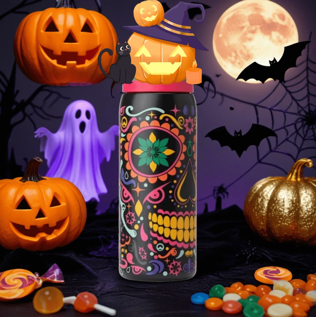 NEW Original OWALAS 240z/320z Halloween Limited Edition Water Bottle - Glow-In-The-Dark Sports Bottle With Leak-Proof Design & Pop-Up Lid, Multiple Colors Available | Ideal Gift For Fitness, Running, School, Halloween, Thanksgiving, Christmas & More, Fashionable For Women - Đầu lâu đường - 32OZ - Xem 1