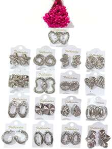 Gold Plated Earrings Kit, Women's Fashion Jewelry, Assorted Models - BỘ 6 ĐÔI BẠC - Xem 2