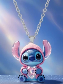 1pc/Set Disney Necklace, 2D Acrylic Cute Stitch With Sparkling Stones, Keychain, Classic Gift For Birthday Parties, The Ideal Gift For Halloween And Christmas (Chain Color Random)