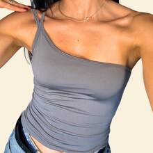 Women's One Shoulder Tank Top Strapless Top Tube Top Suplex Blouse Y2k Fashion Gringa Strappy Casual Party Knitted Asymmetrical - 灰色 - 查看 4