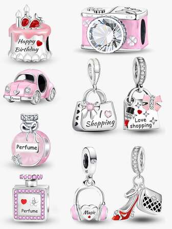 1 件时尚粉色双面蝴蝶结山茶花香水瓶吊饰珠适合女士手链手镯 DIY 珠宝制作和日常服装搭配珠宝装饰适合女孩