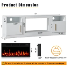 70 Inch Fireplace TV Stand With LED Light Entertainment Center And Storage Cabinet For TVs Up To 80 Inches - WHITE-70IN - View 2
