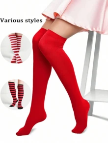 1 Stück 60D Weihnachts-Kniestrümpfe - festlich und doch alltäglich über dem Knie Strümpfe, kuschelig dehnbar in Einheitsgröße